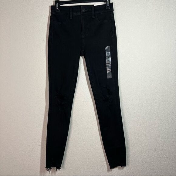 American Eagle Black Fringe Hi-Rise Dream Skinny Jegging Jeans Women's Size 0 - Picture 1 of 9